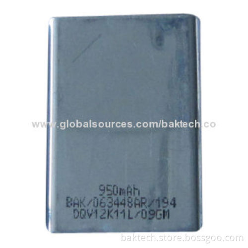 Lithium-ion rechargeable battery, rectangle type, 3.7V 950mAh UL1642 approval